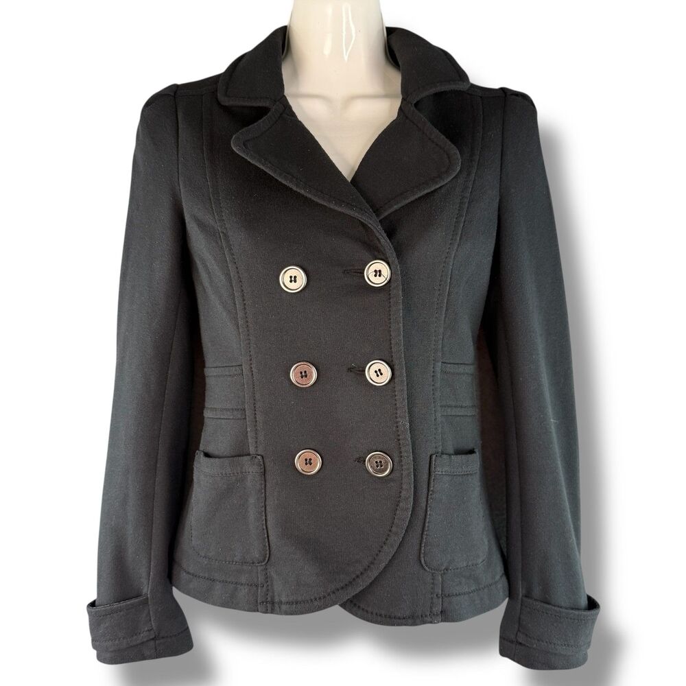 H&M Black Button Up Long Sleeve Double Breasted Coat Preppy Casual 4 Y2K